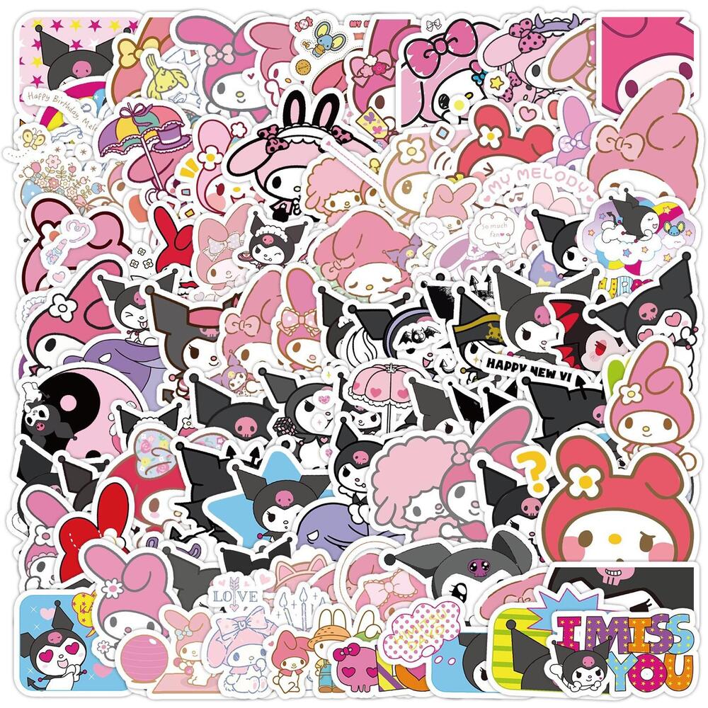 HELLO KITTY STICKERS (100pcs) Colorful Pink Die-Cut Cute Sanrio Cartoon Decal